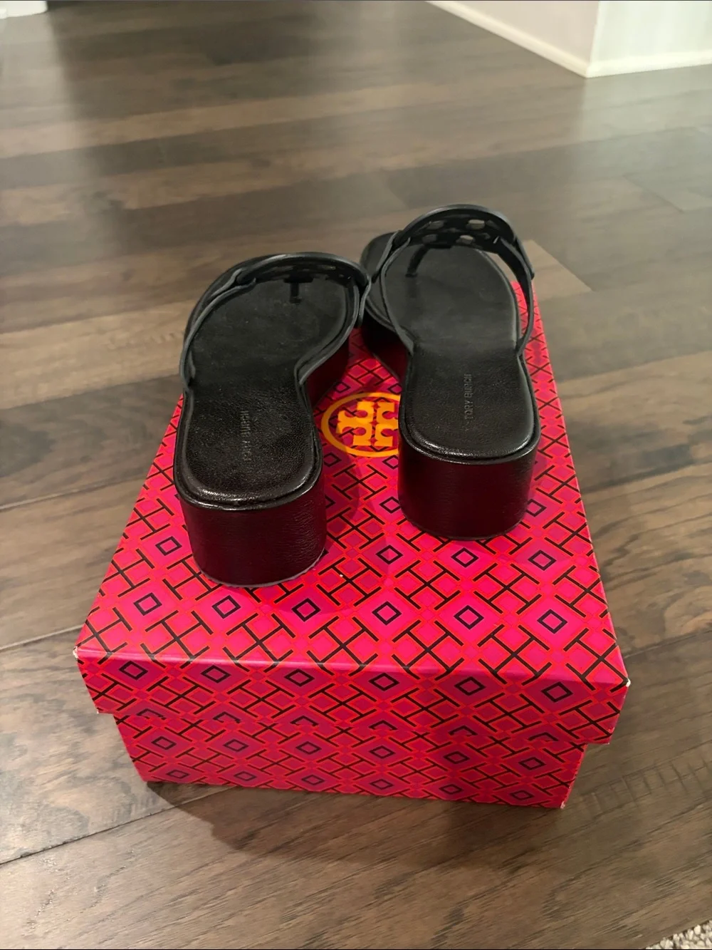 Tory Burch Miller Black Leather Wedge Platform Sandals Sz 8